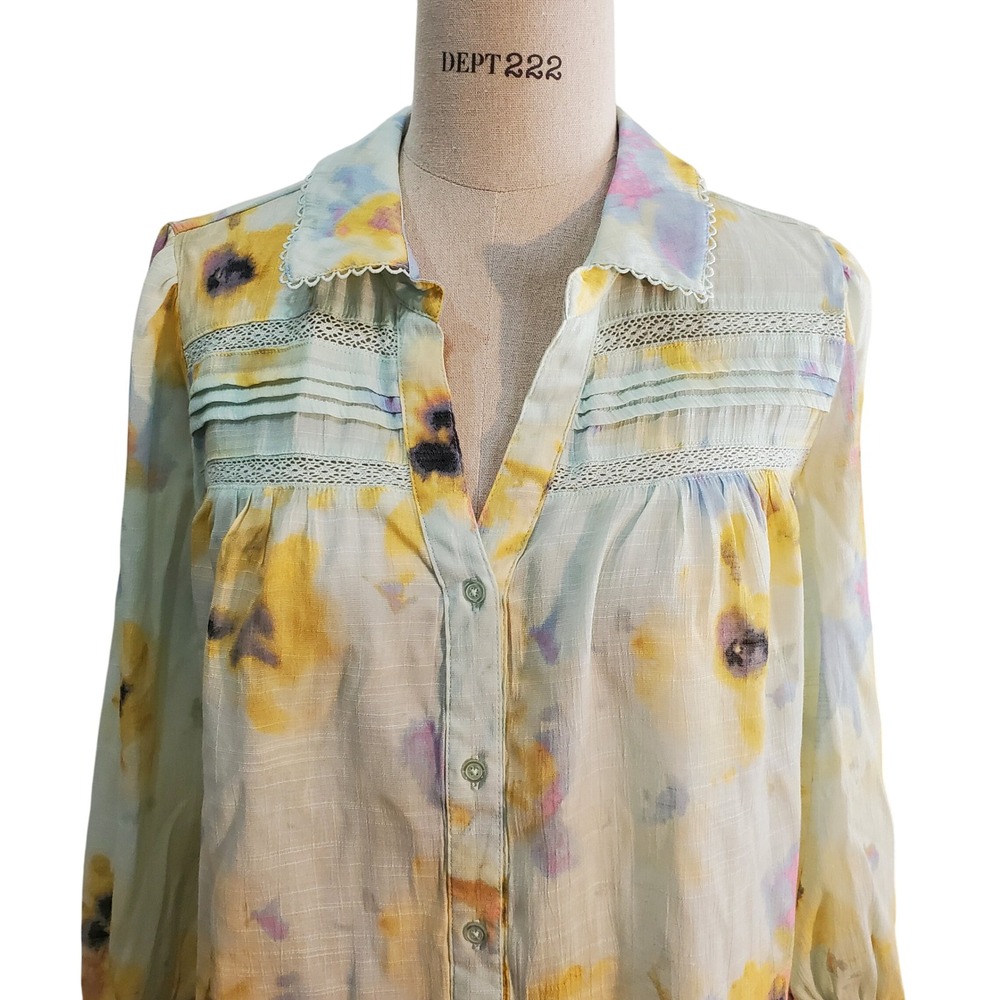 Hope & Harlow Floral Blouse Button Down Pintuck Detail Top XL
